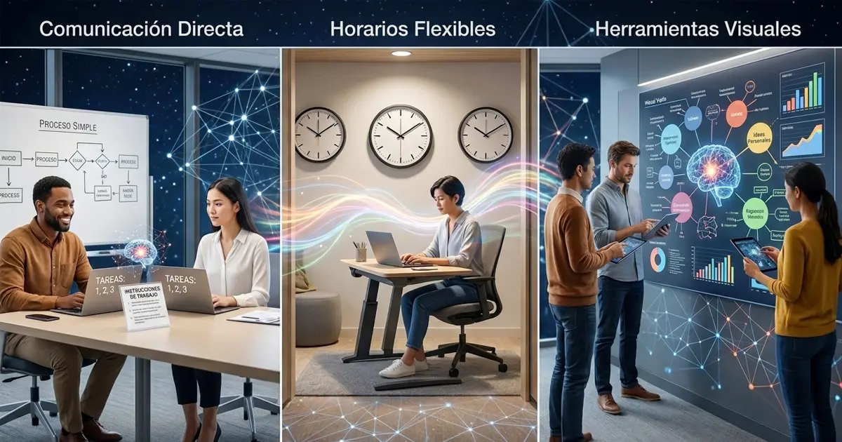 Tres pasos prácticos de inclusión laboral: comunicación directa, horarios flexibles y herramientas visuales.